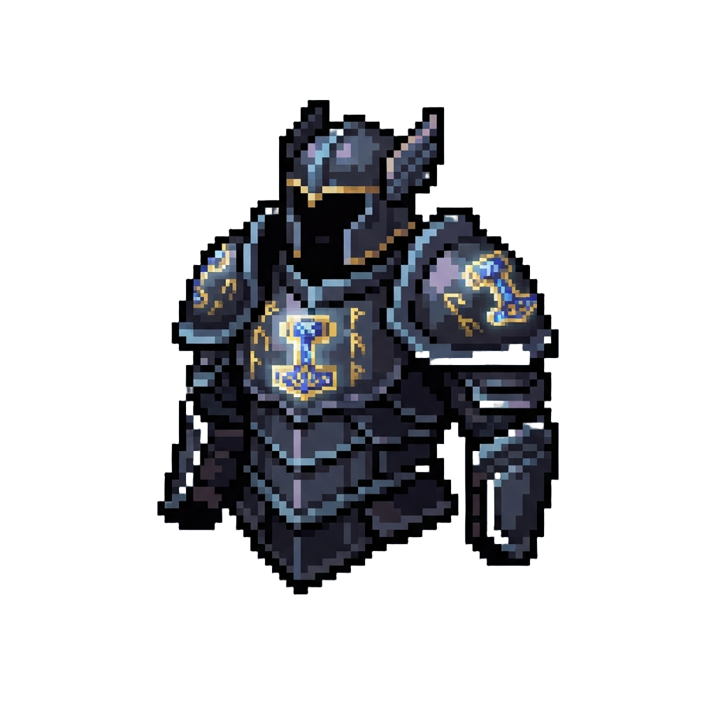 Shadow-forged Void-iron Thor Armor Tailored with @image1's Personal Emblems