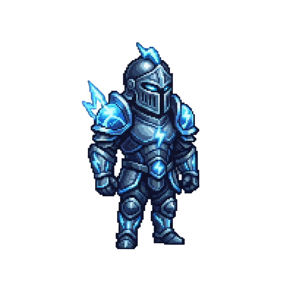 Vibrant Electric-blue Lightning Armor Tailored to @image1's Unique Look