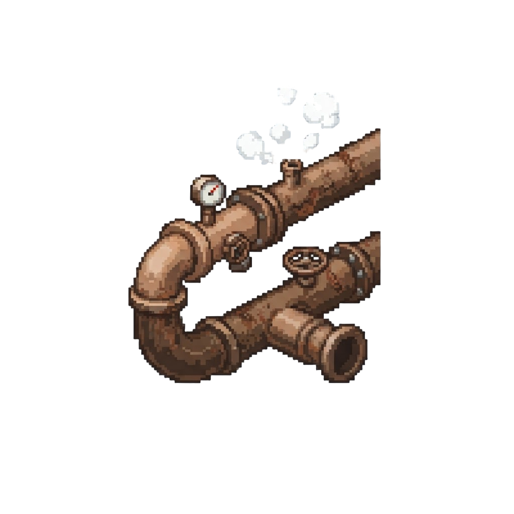 A Thick Rusty Steaming Pipe Network