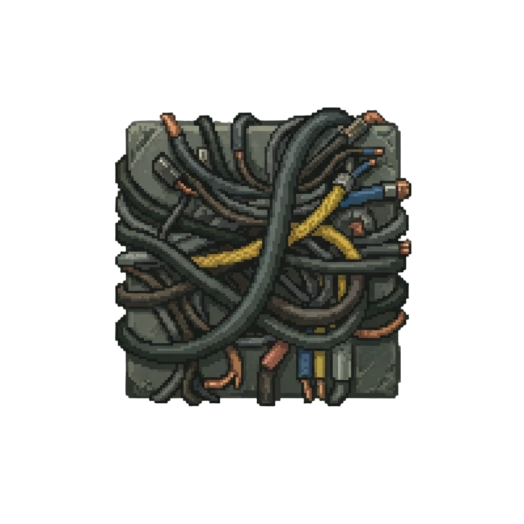A Wall Covered in Tangled Heavy Cables