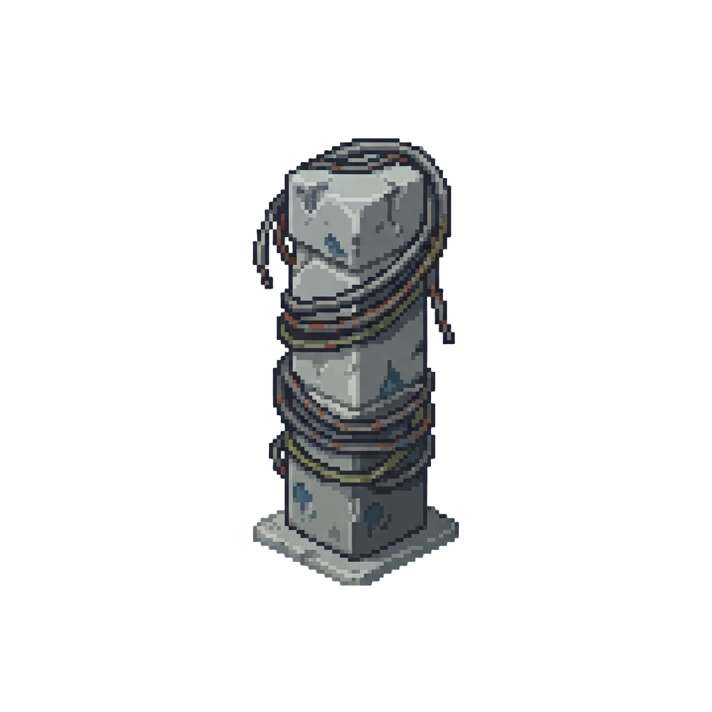 A Damp Concrete Pillar Draped in Wires