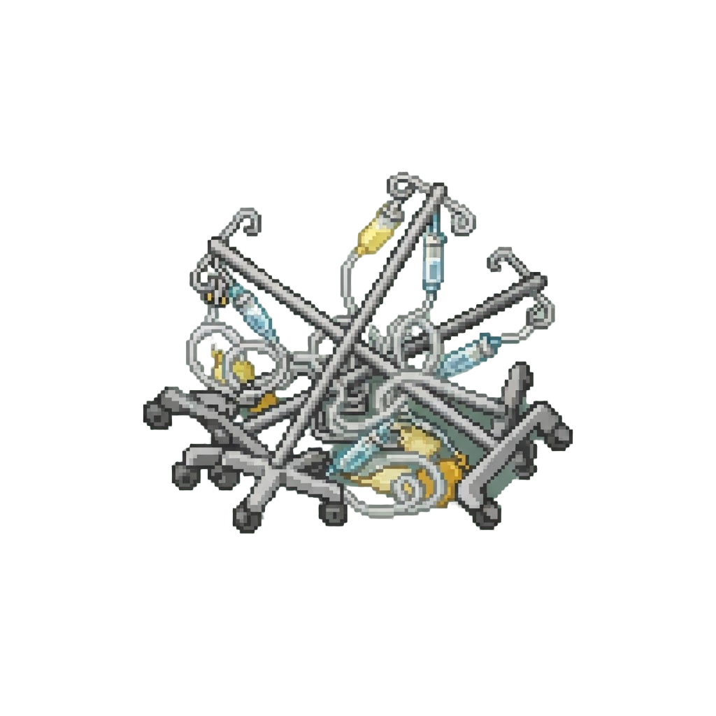 A Clutter of Fallen Iv Drip Stands
