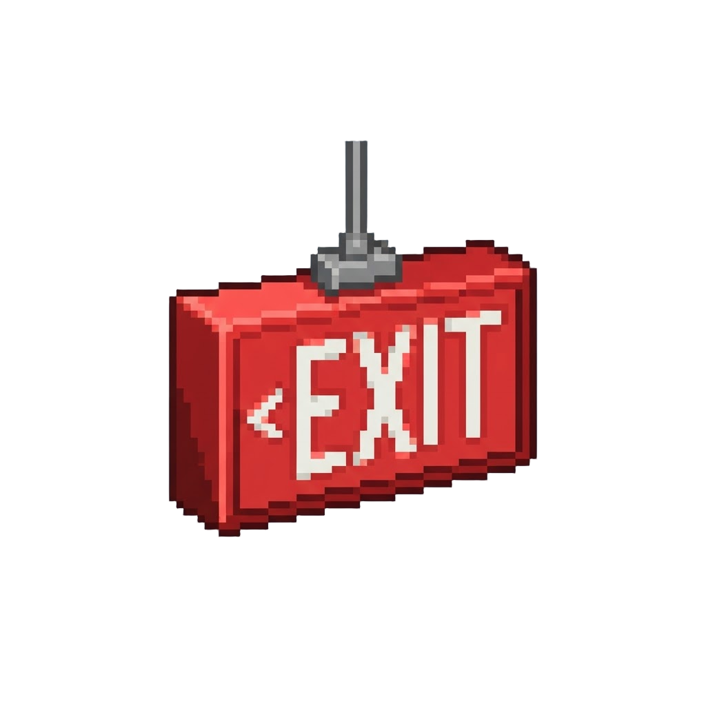A Flashing Red Exit Sign Hanging by a Wire