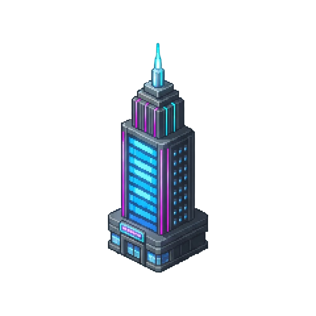 A Glowing Tall Neon Skyscraper