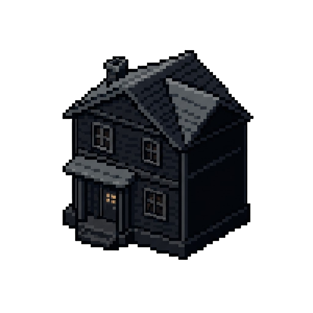 A Dark Pitch-black Two-story Suburban House