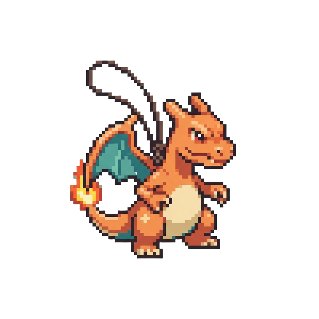 A Microscopic Toy Charizard Figure on a String