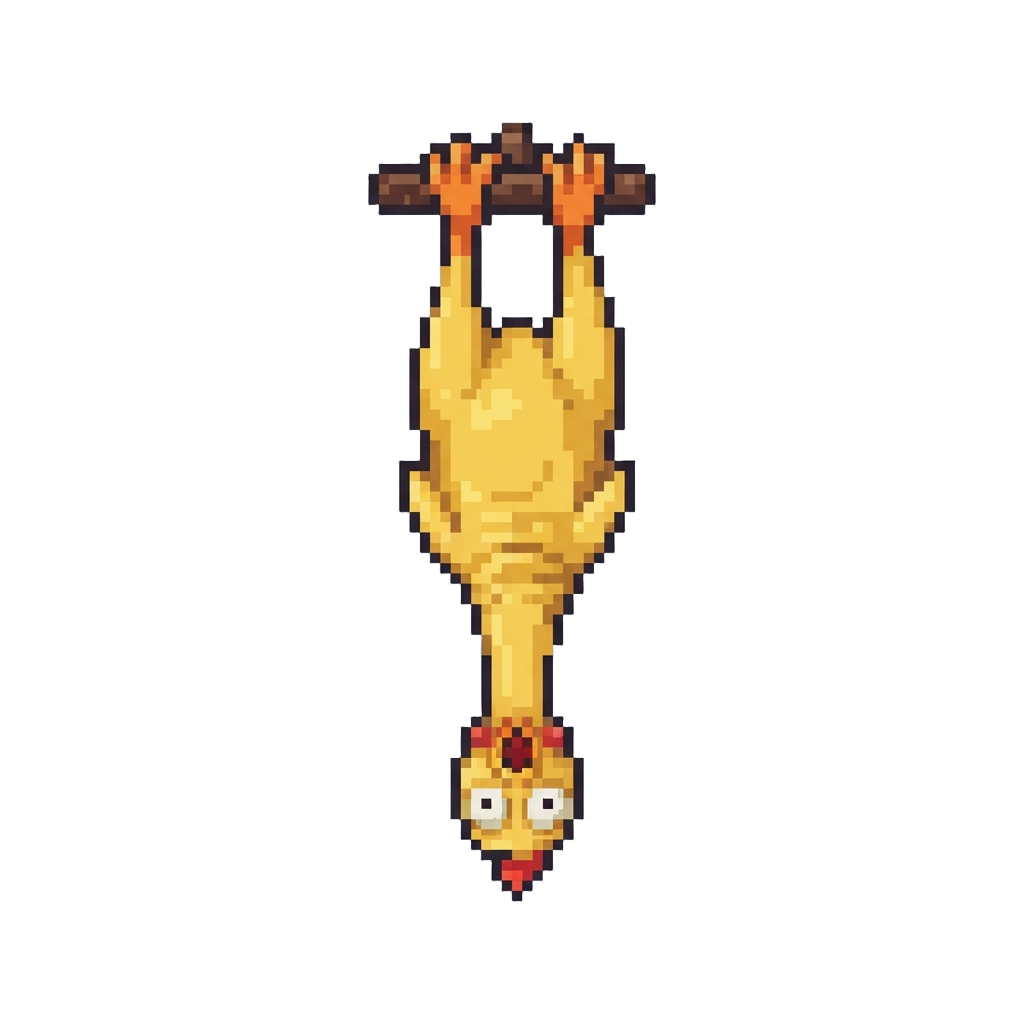 A Goofy Squeaky Rubber Chicken Hanging Upside Down