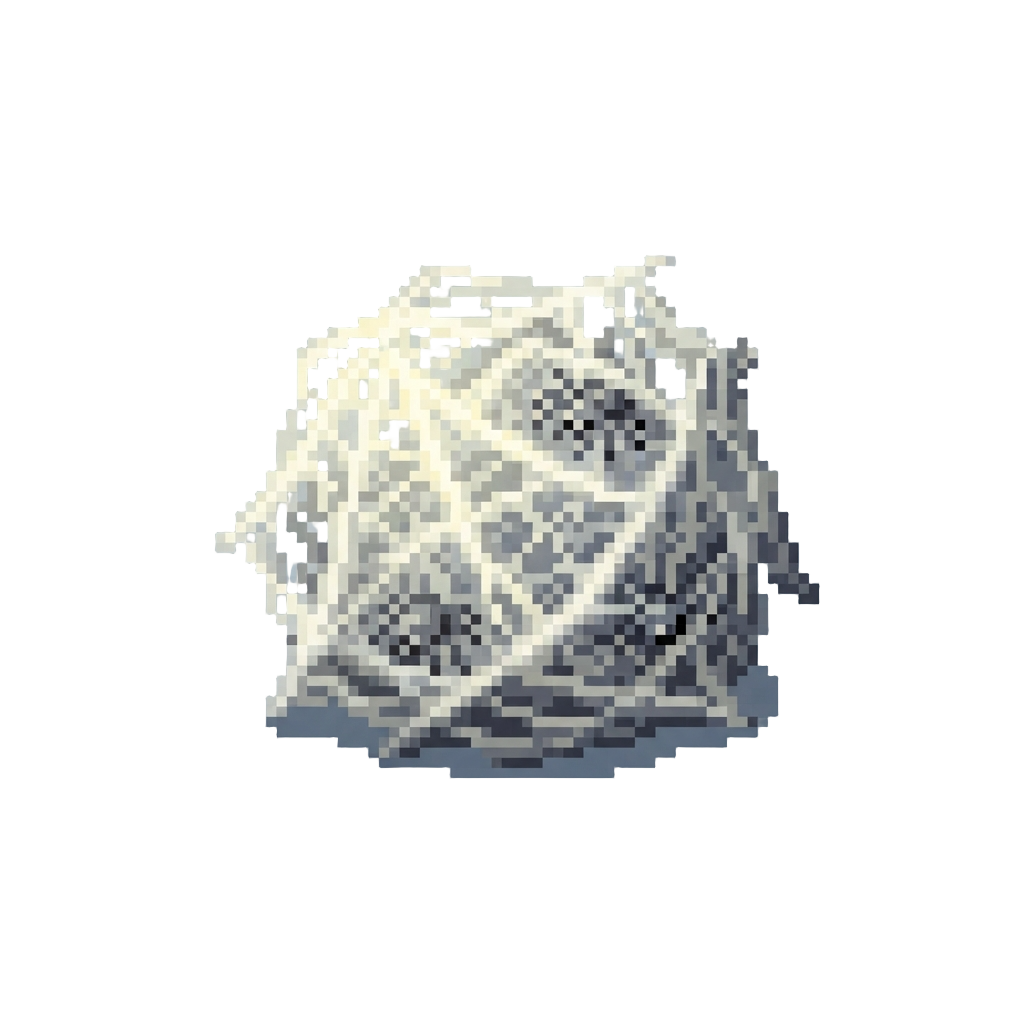 A Bundle of Glowing Cobwebs with Tiny Spiders