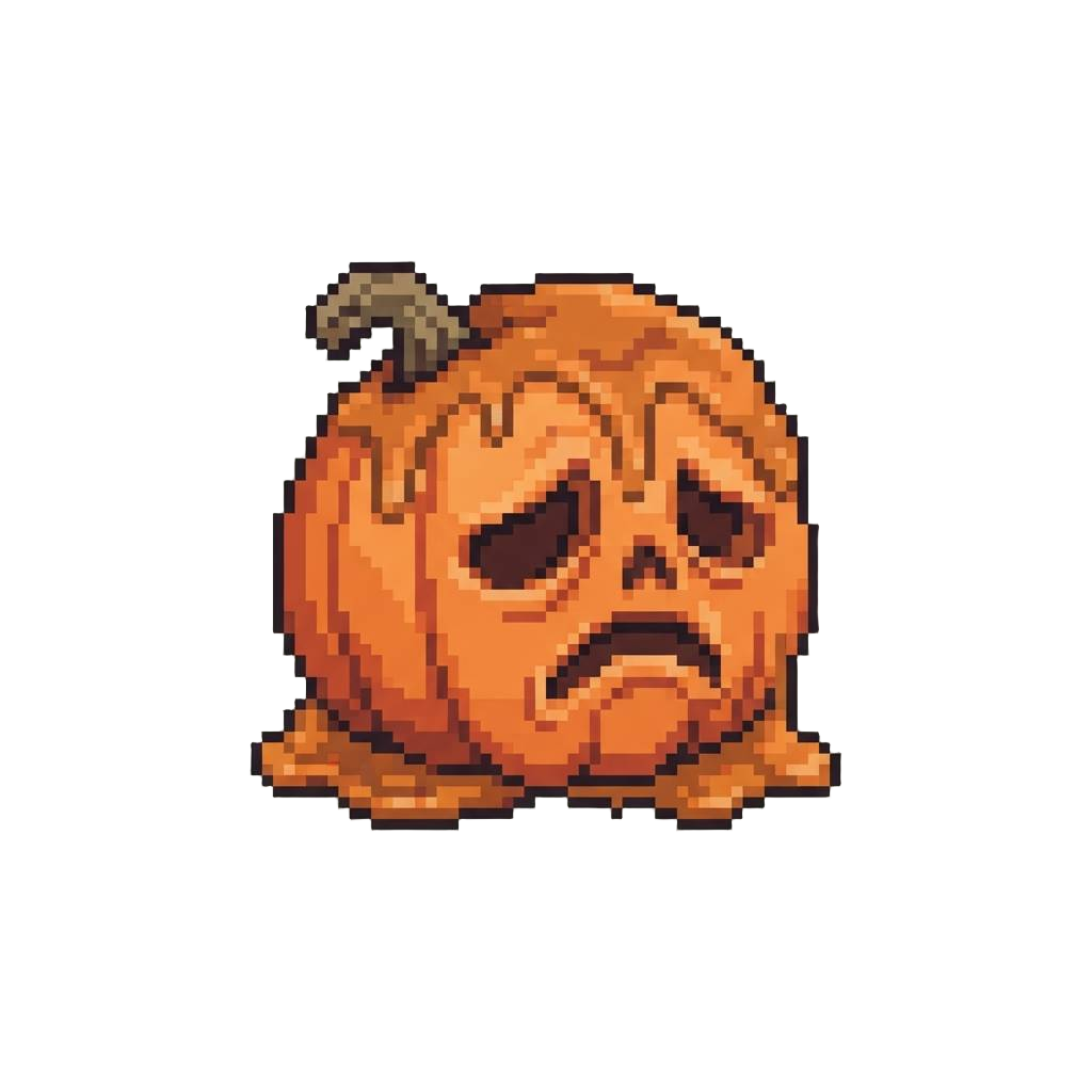 A Sad Melted-face Pumpkin with Caved-in Eyes