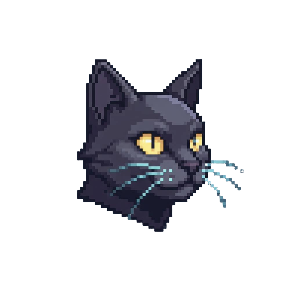 A Sleek Spooky Cat Face with Glowing Whiskers