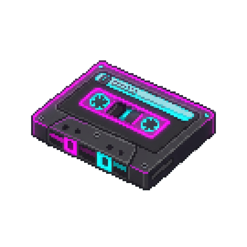 A Glowing Neon Retro Cassette Tape