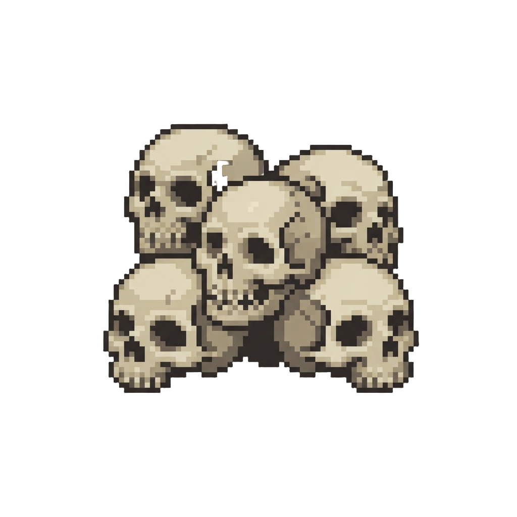 A Pile of Miniature Retro Skull Sprites