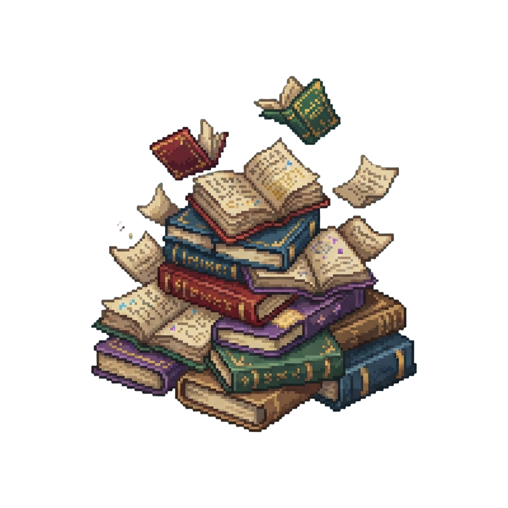 A Mountain of Loose Magical Textbooks Fluttering Open