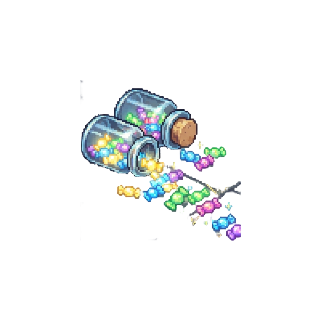 Spilled Jars of Glowing Magical Candies Rolling Across the Floor