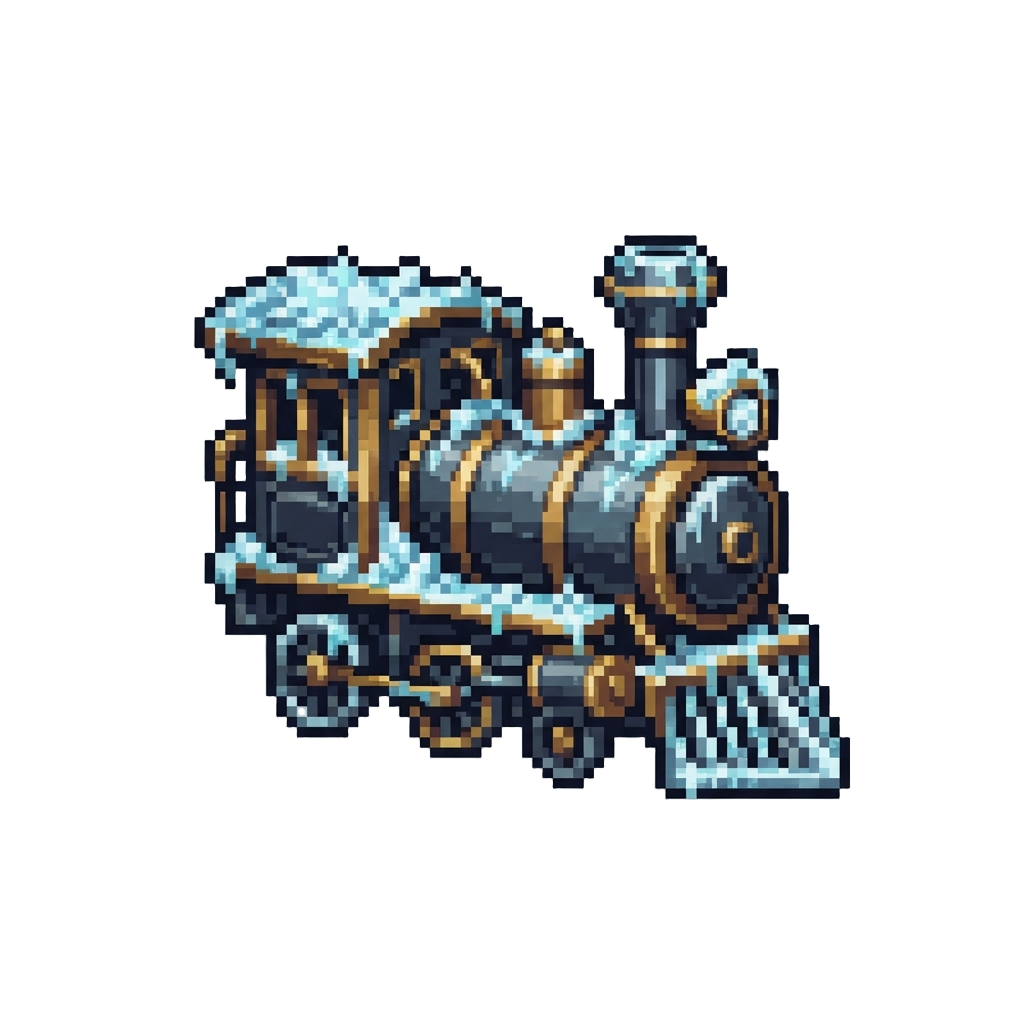 A Majestic Brass-trimmed Steam Engine Covered in Magical Frost