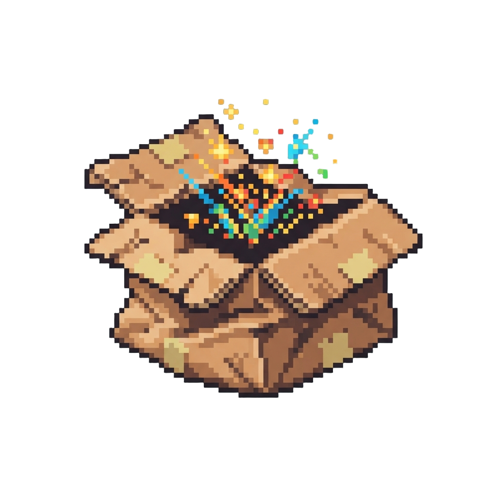 Crushed Cardboard Boxes Popping with Colorful Harmless Sparks