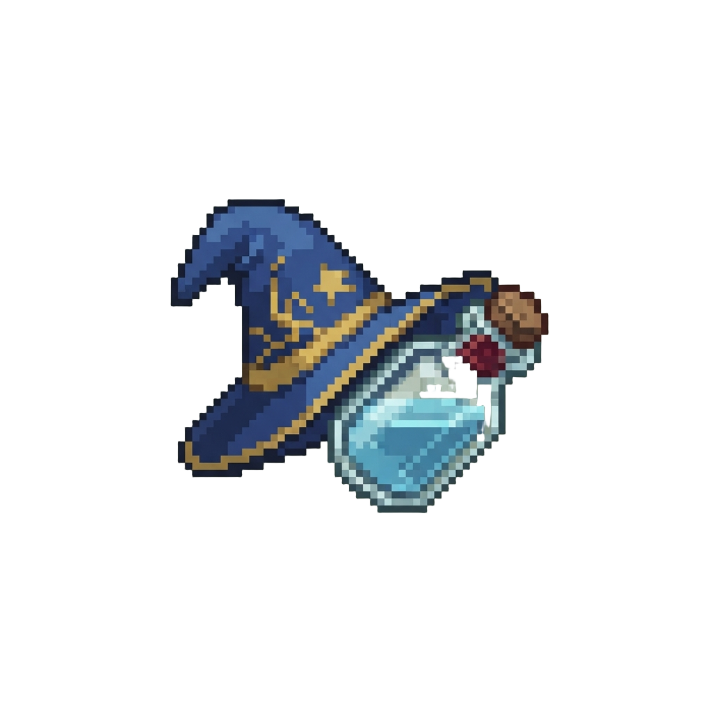 Tumbled Wizard Hats and Rolling Glass Potion Bottles