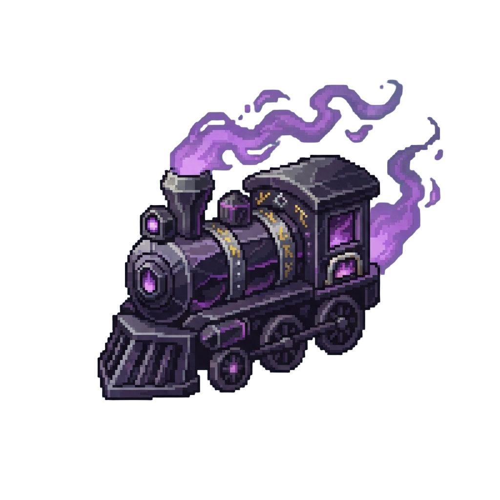 A Dark Obsidian Magic Locomotive Emitting Purple Mist