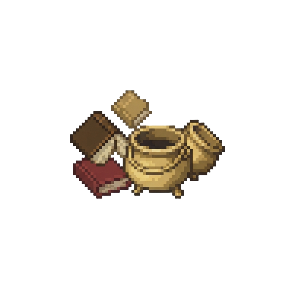 Scattered Brass Cauldrons and Tumbling Books