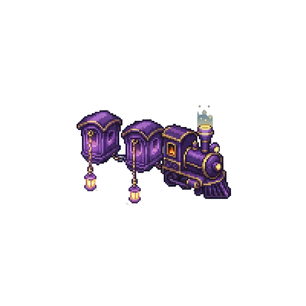 A Glowing Purple Wizard Express with Floating Lantern Cars
