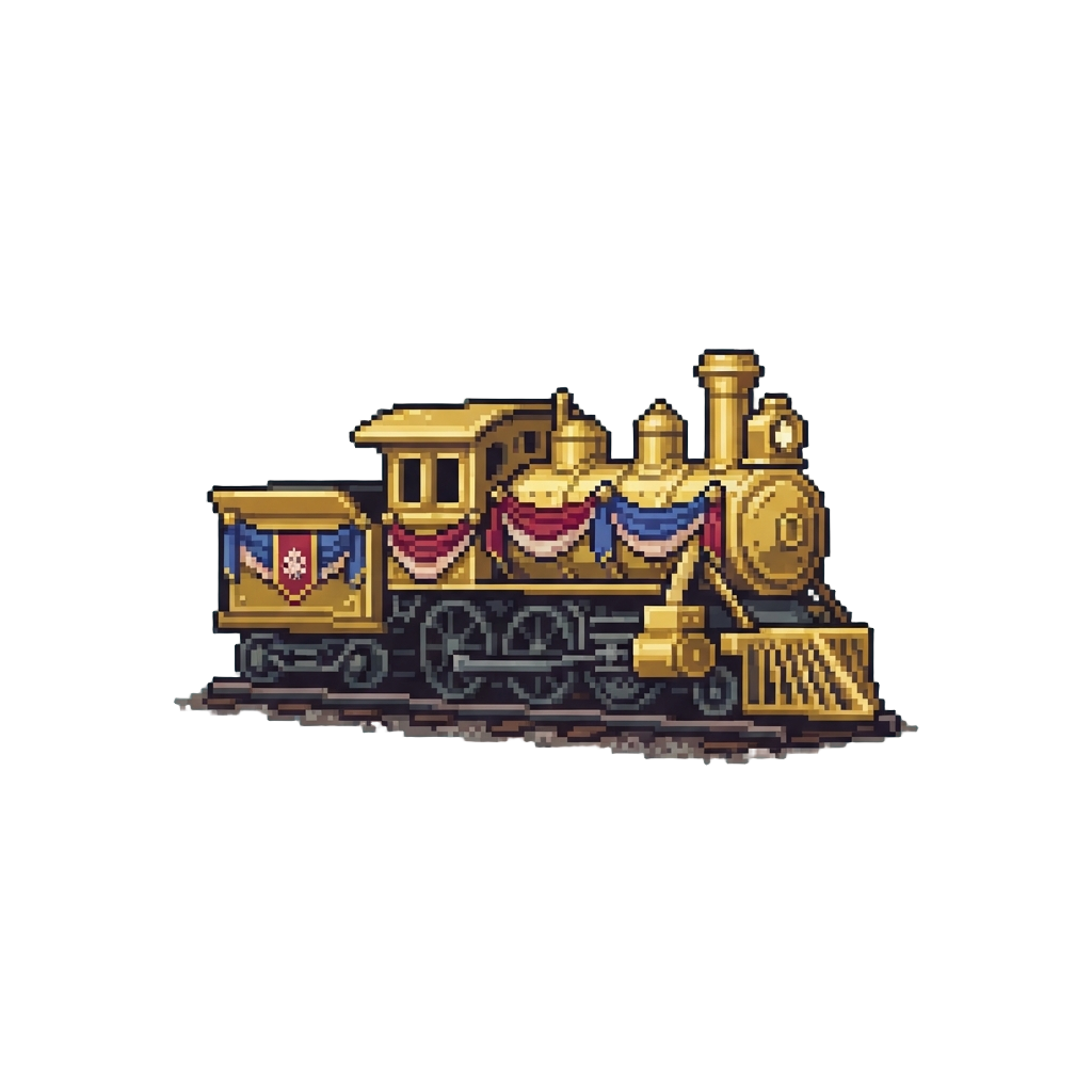 A Golden Luxury Steam Train Draped in House Banners