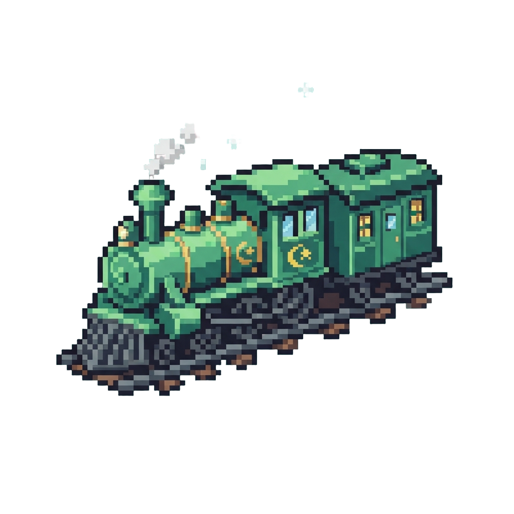 An Emerald Green Wizard Express Train Idling Under Starry Vaults