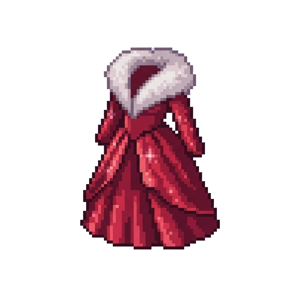 A Sparkling Ruby-red Vampire Queen Gown with a Faux-fur Collar
