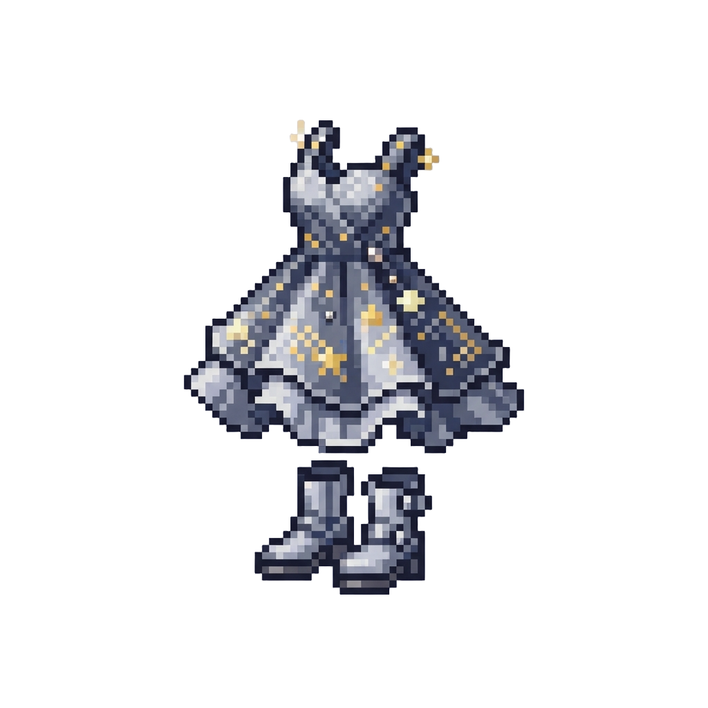 A Celestial Star-draped Silver Party Dress with Metallic Boots