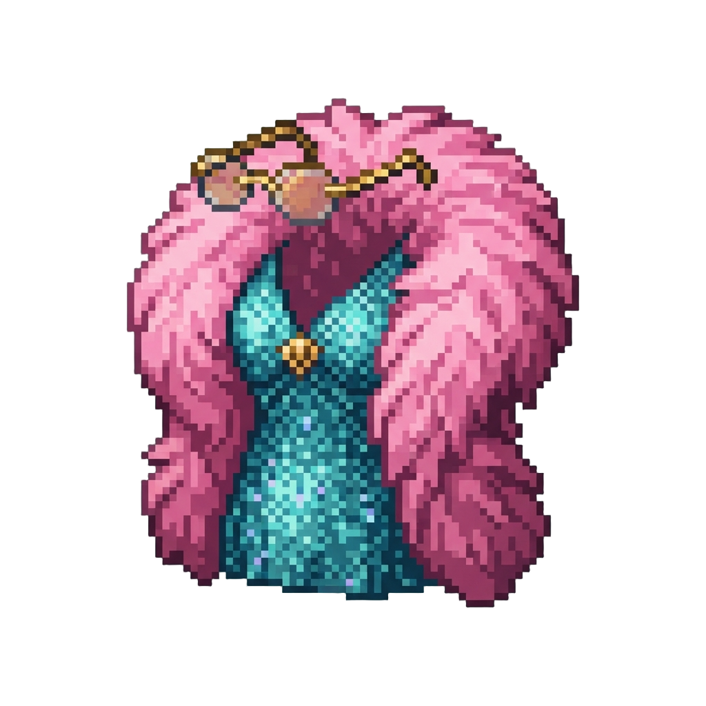A Glamorous Feather-boa Diva Outfit with Rimless Sunglasses