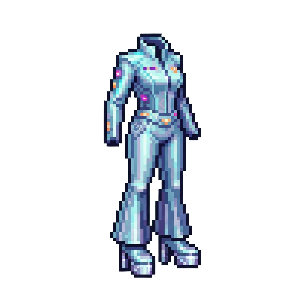A Shiny Metallic Disco Alien Jumpsuit with Platform Heels