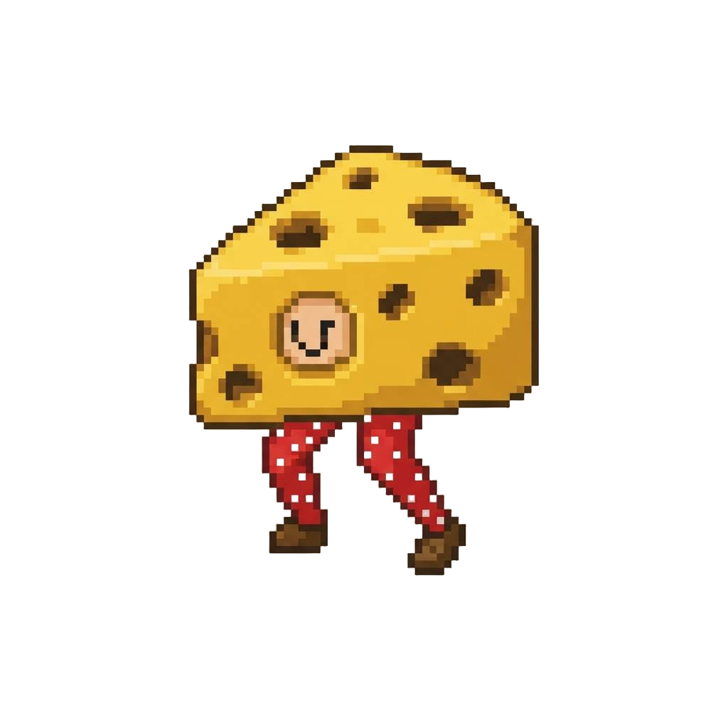 A Giant Plush Cheese Wedge Suit with Polka-dot Tights