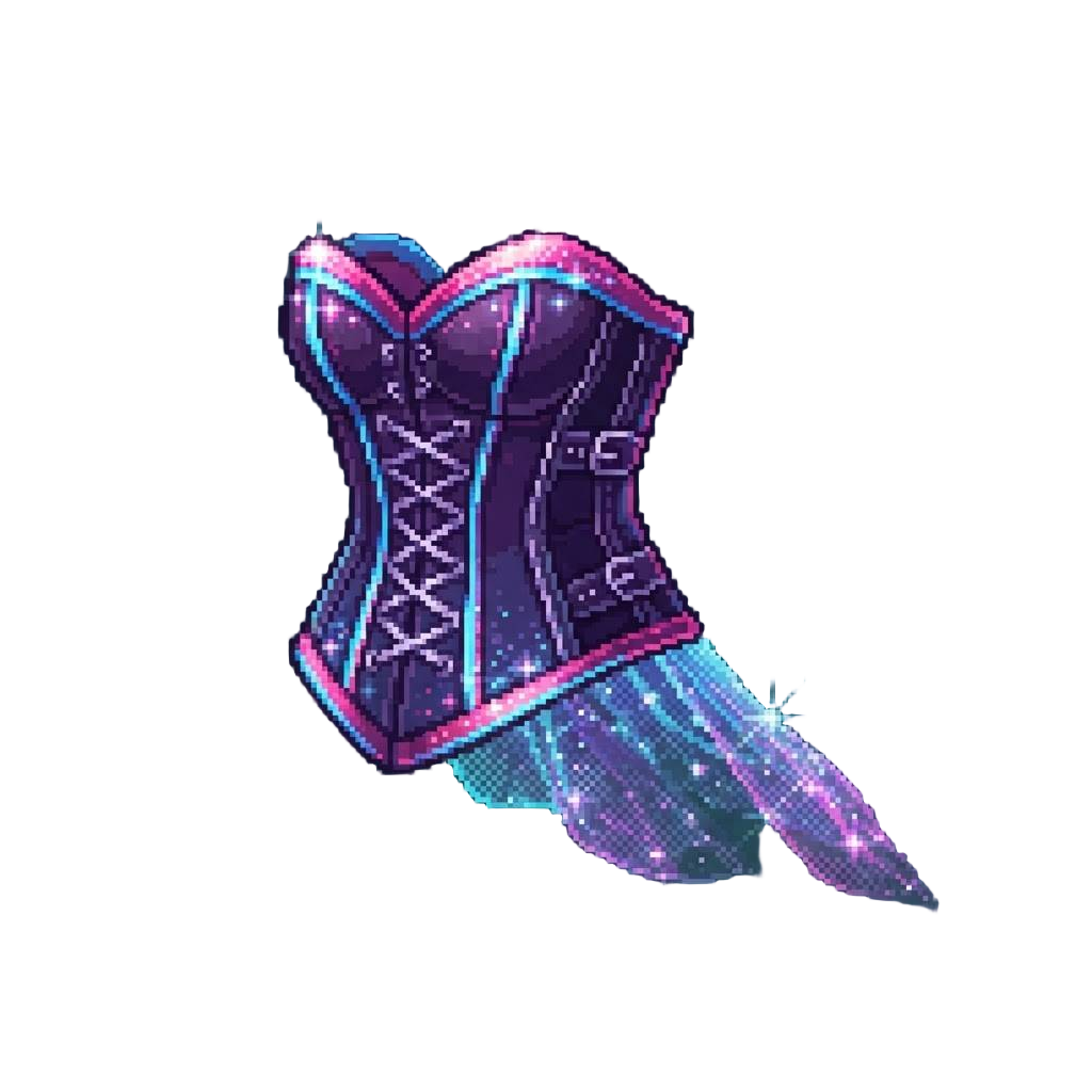 A Glowing Neon Glitter Witch Corset with Sparkling Mesh Trail