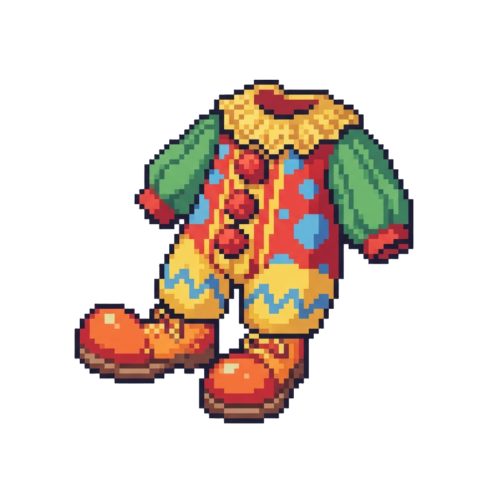 A Colorful Retro Clown Onesie with Giant Squeaky Shoes