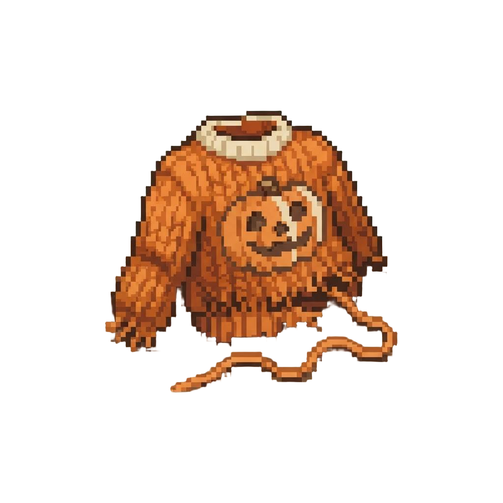 An Unraveling Giant Knit Pumpkin Sweater Trailing on the Floor