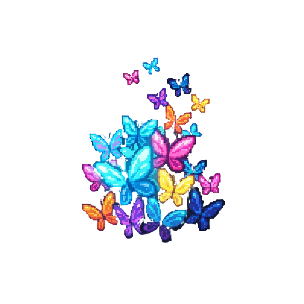 A Swarm of Glowing Neon Butterflies