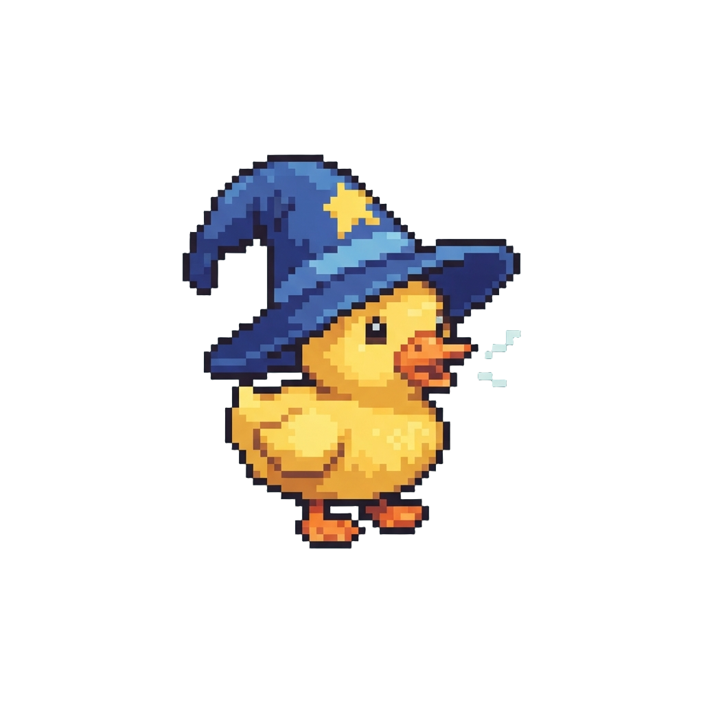 A Tiny Squeaking Baby Duck Wearing a Oversized Wizard Hat