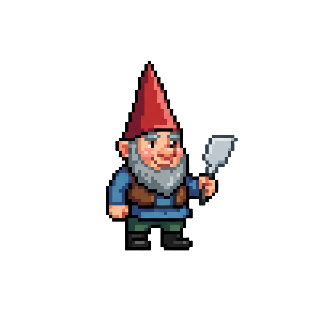 A Tiny Garden Gnome Holding a Plastic Spatula