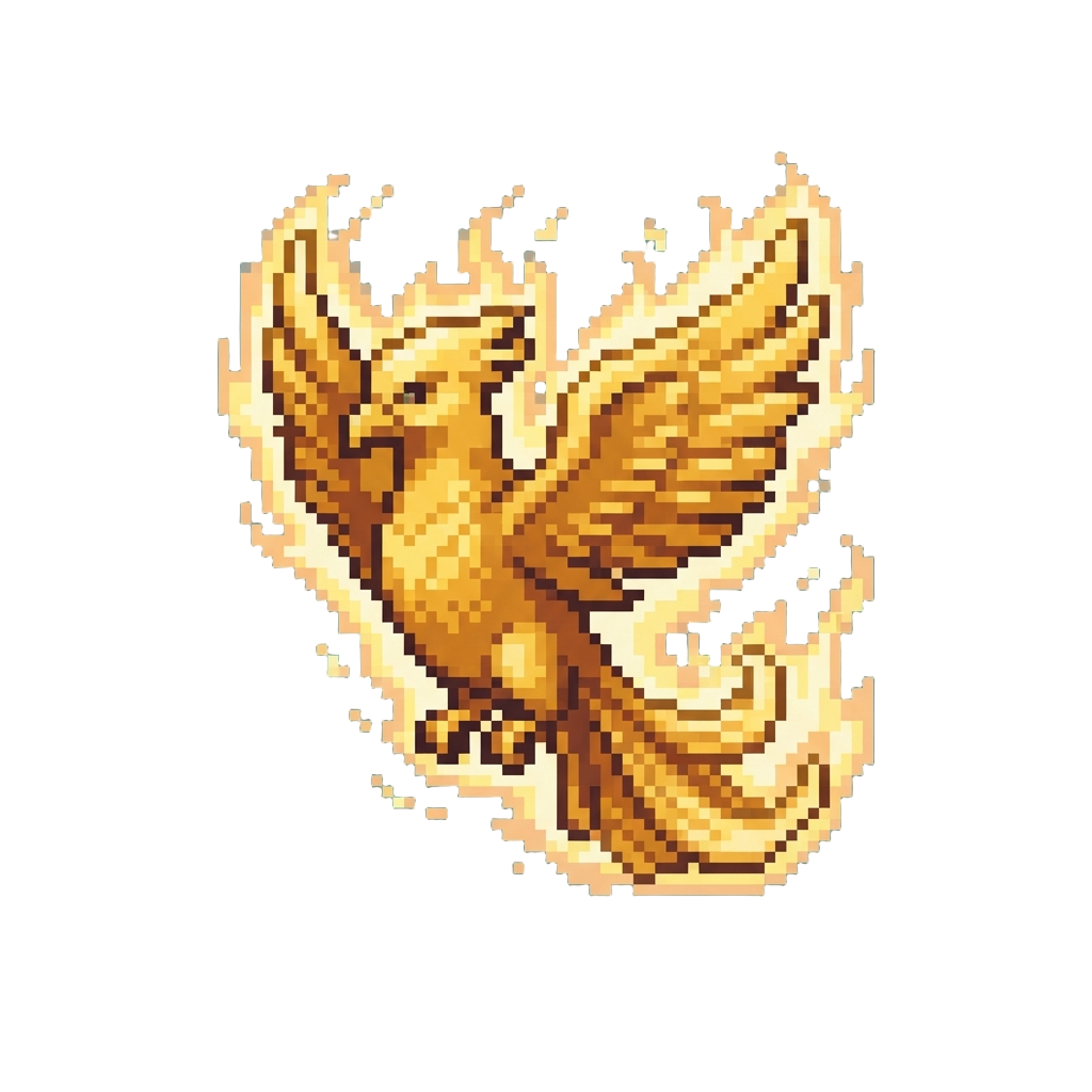 A Majestic Golden Phoenix Wrapped in Holy Flames