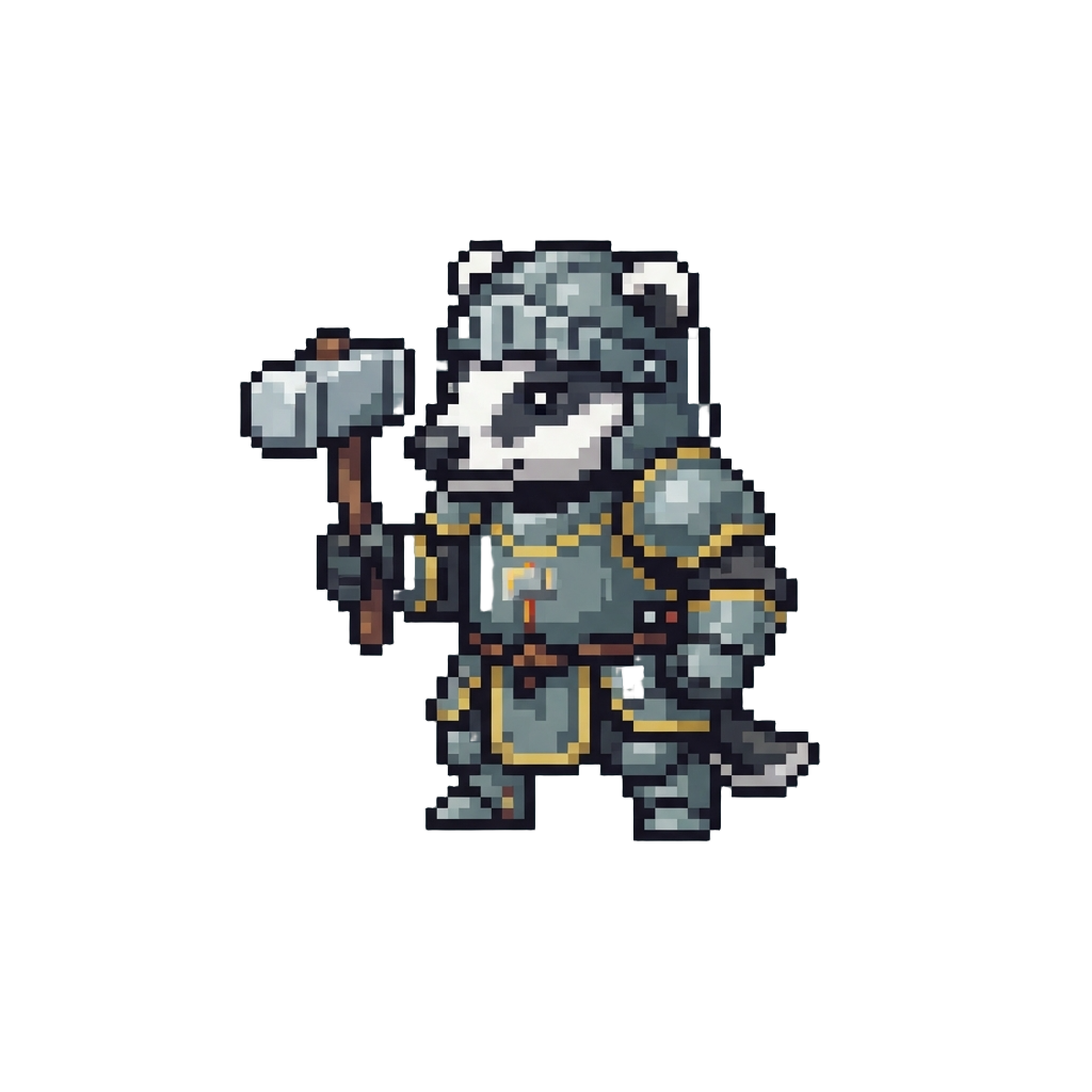 A Brave Badger Paladin with a Silver Hammer