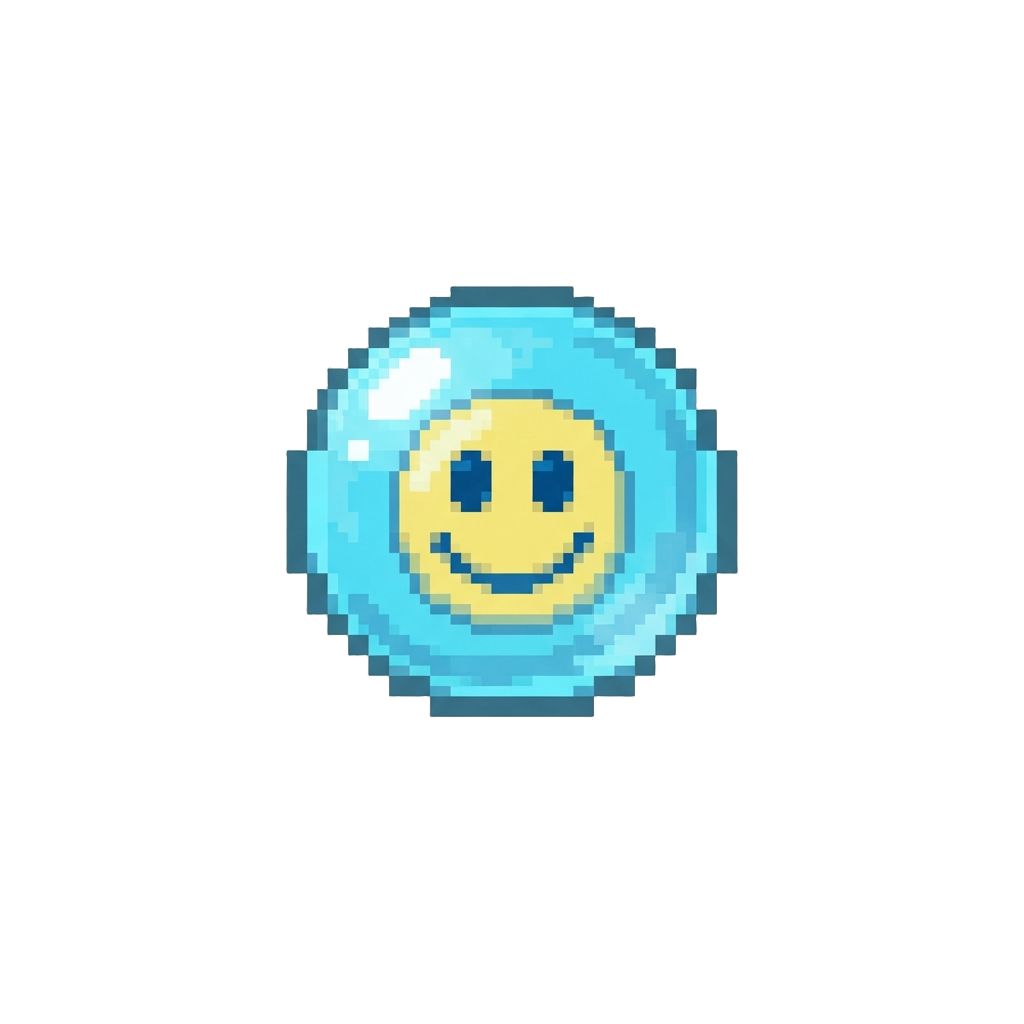 A Single Floating Glowing Bubble with a Smiley Face