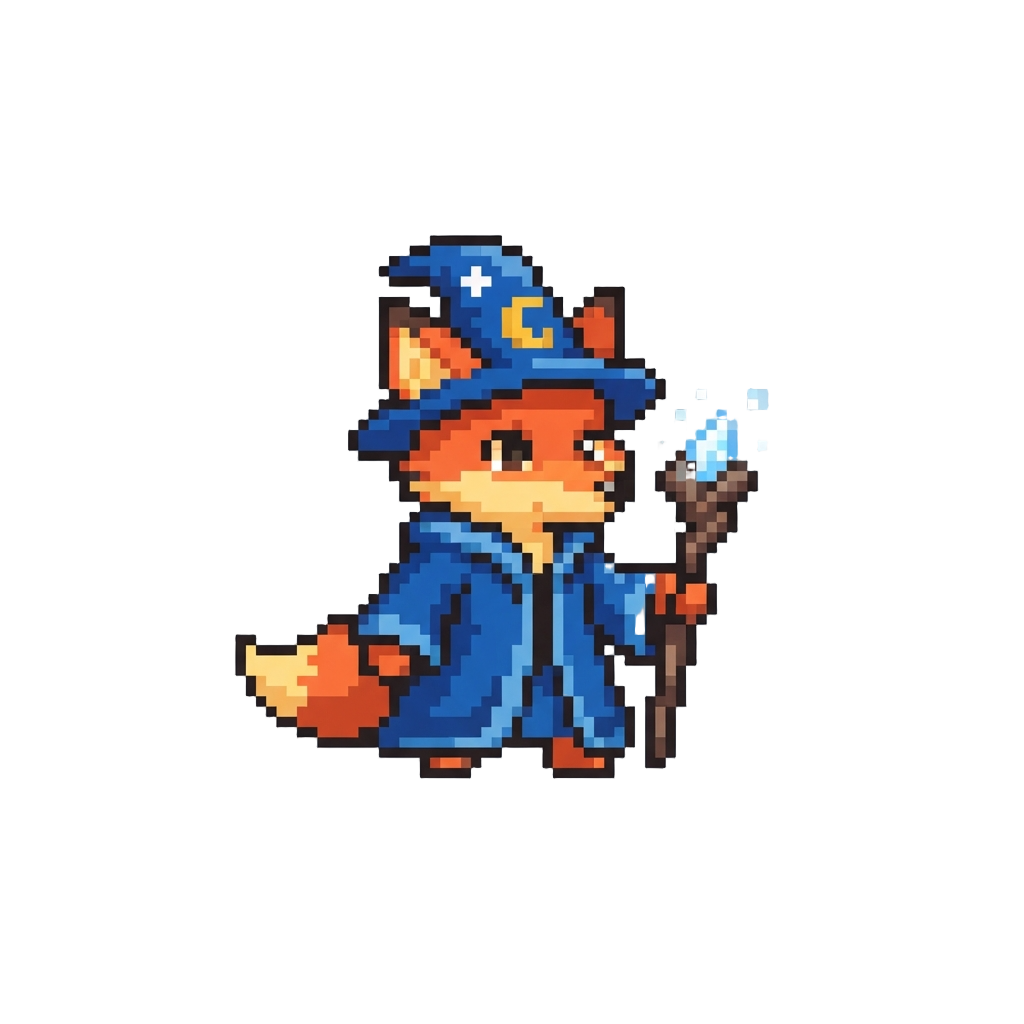 A Clever Fox Wizard Wielding a Tiny Glowing Staff