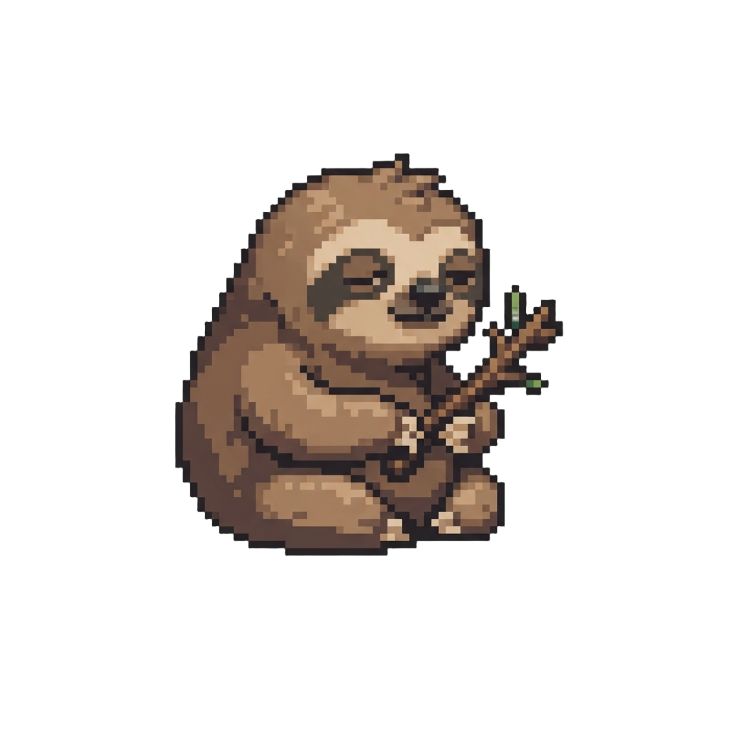 A Chubby Sleepy Sloth Holding a Twig Wand