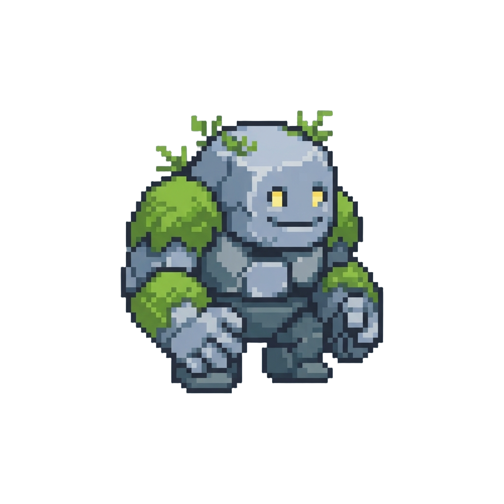 A Friendly Stone Elemental with Mossy Shoulders