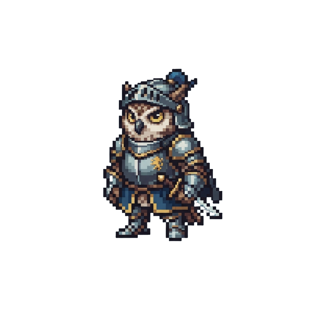 A Noble Knight Owl Wearing Miniature Plate Armor