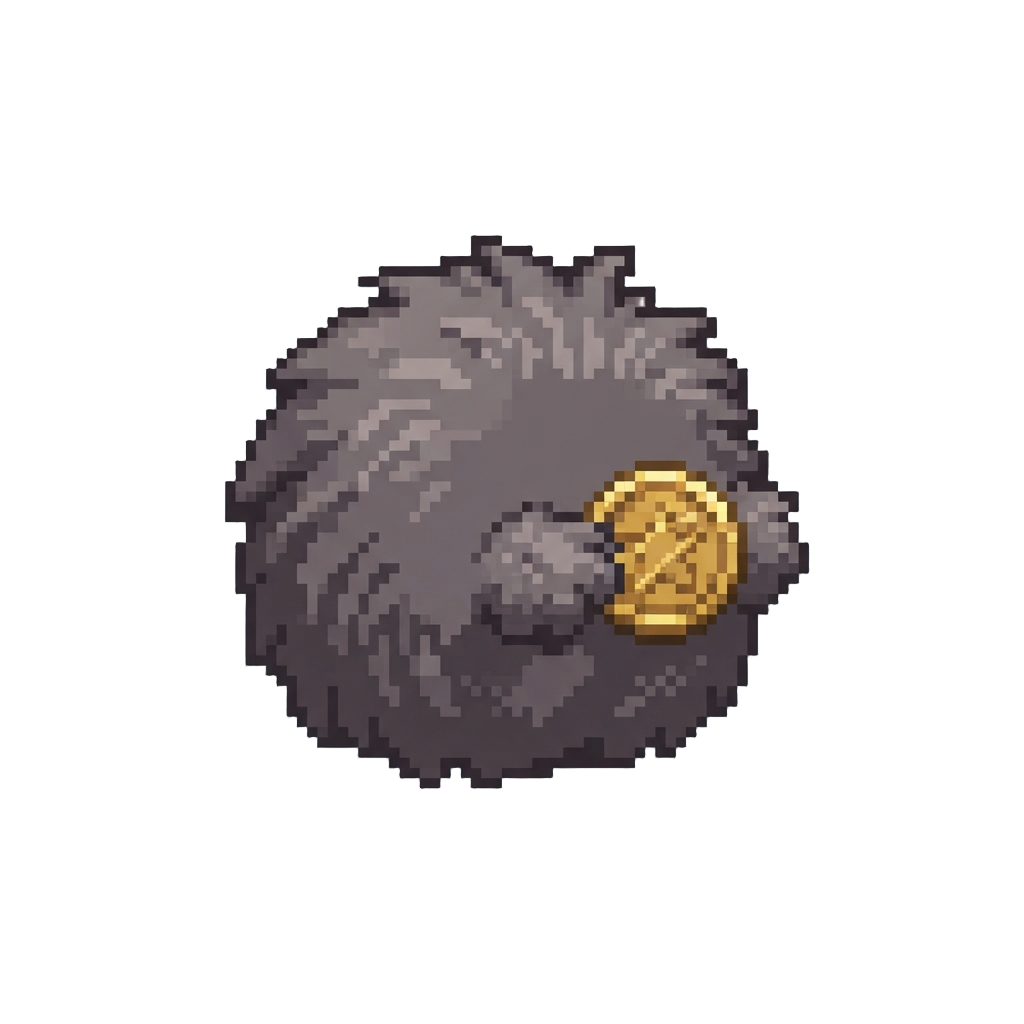 A Giant Fuzzy Dust Bunny Clutching a Lost Coin