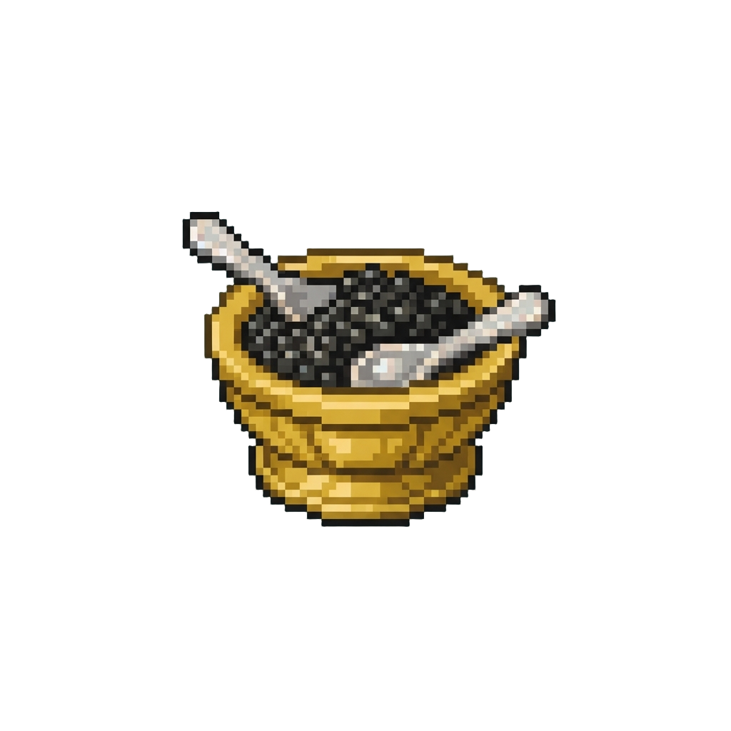 A Golden Caviar Dish with Pearl Spoons