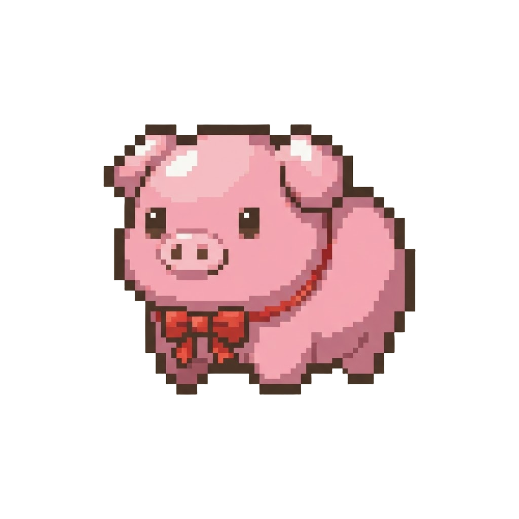 A Fluffy Plush Piglet with a Ribbon