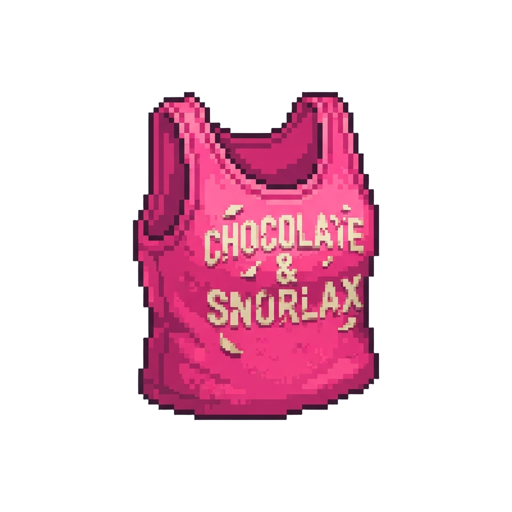 A Neon Tank Top with Peeling 'chocolate & Snorlax' Iron-on Letters