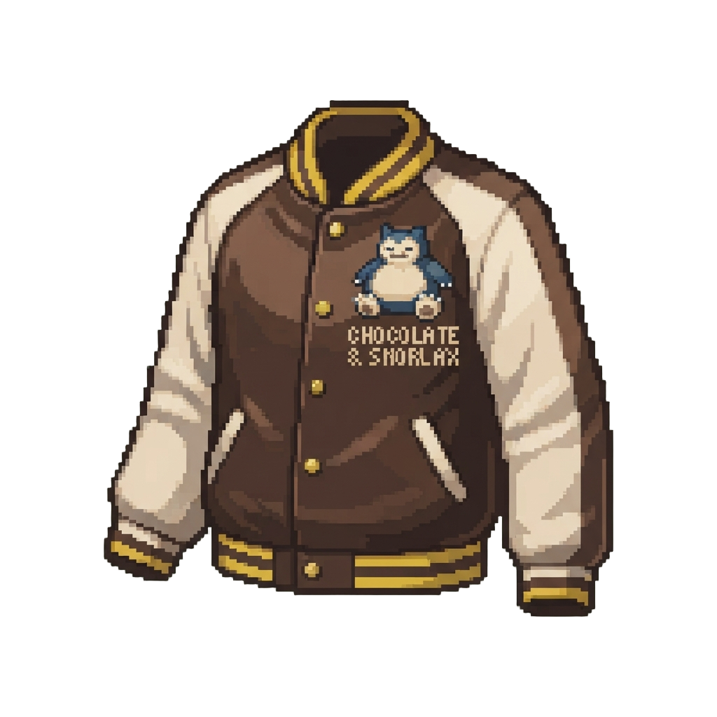 A Luxury Silk Varsity Jacket Embroidered with 'chocolate & Snorlax'