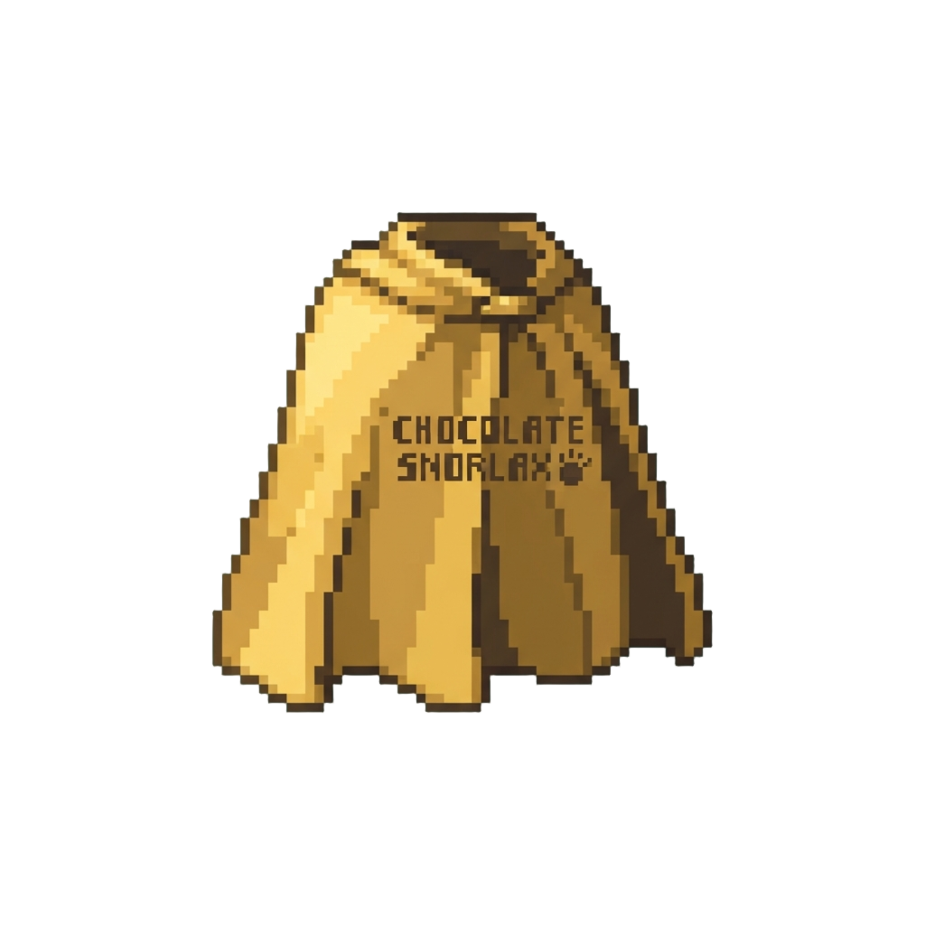 A Golden Cape Emblazoned with 'chocolate & Snorlax'